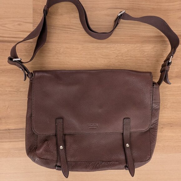 Tumi East West Albuquerque Brown Pebbled Leather Messenger Briefcase Laptop Bag - Picture 1 of 11